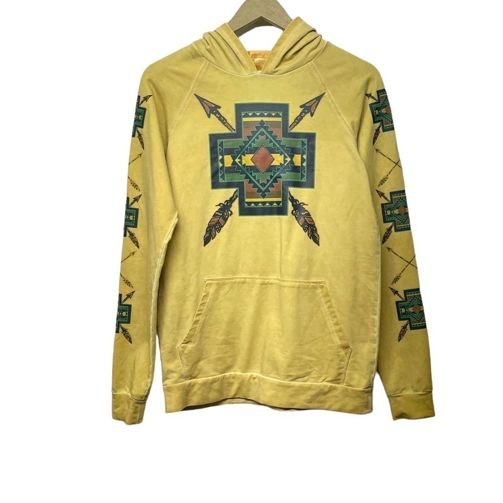 Cowgirl Tuff Yellow Green Southwestern Print Hoodie Size Small Aztec Western